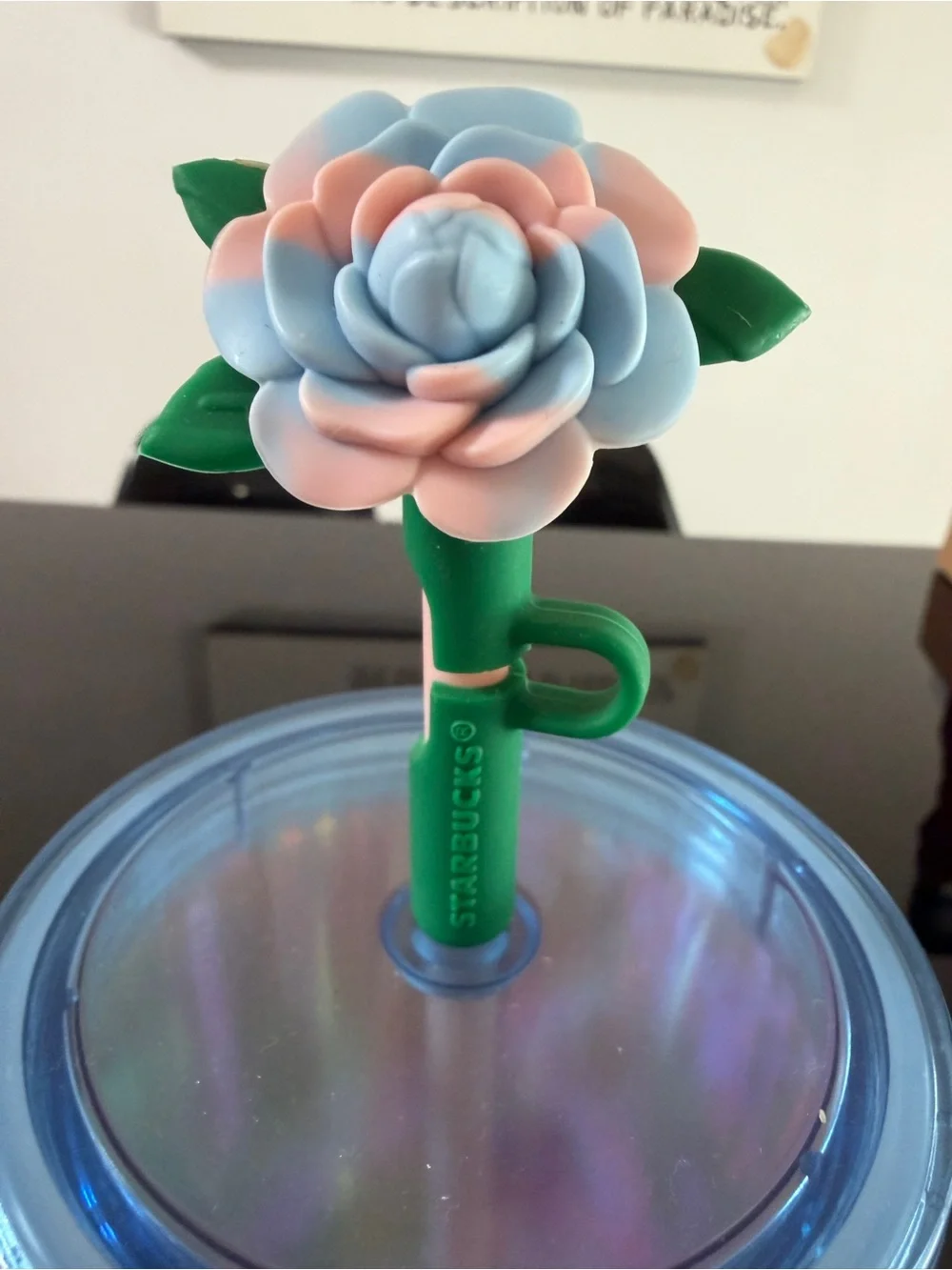 NWT Starbucks Venti Iridescent Floral Cold Cup with Flower Topper